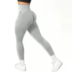 Solid Color Yoga Pants Nude Feel Hip Yoga Trousers - Light Gray - View 1
