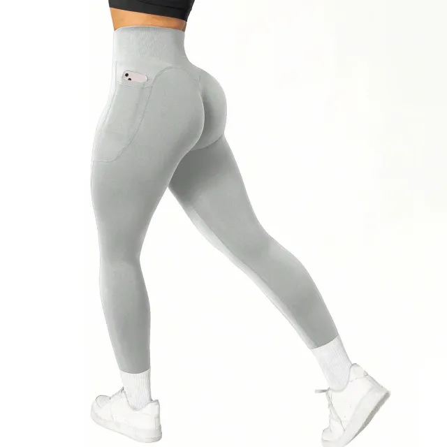 Solid Color Yoga Pants Nude Feel Hip Yoga Trousers Light Gray - Shop at LoveMi