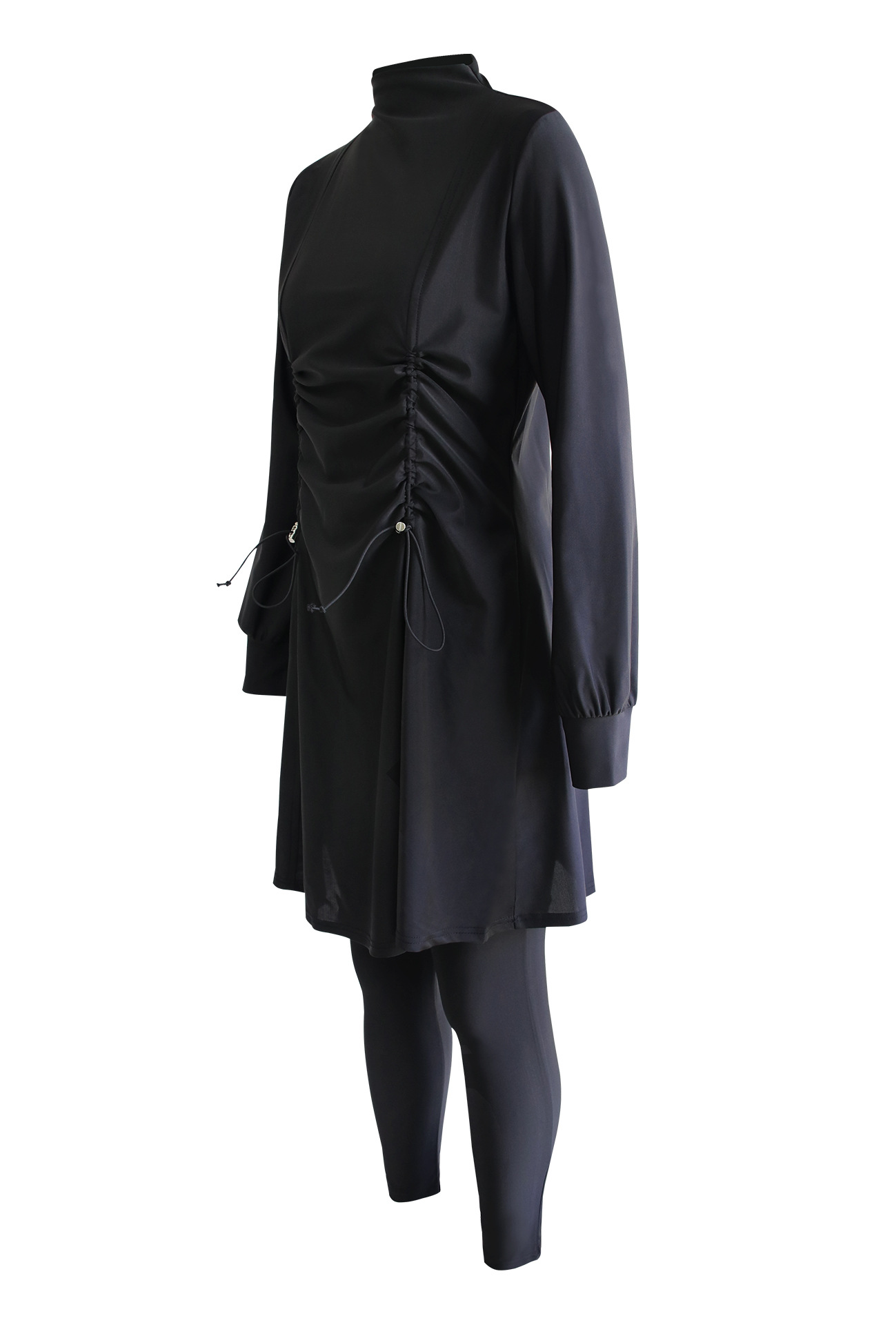 Women's Black Pleating Swimming Three-piece Set