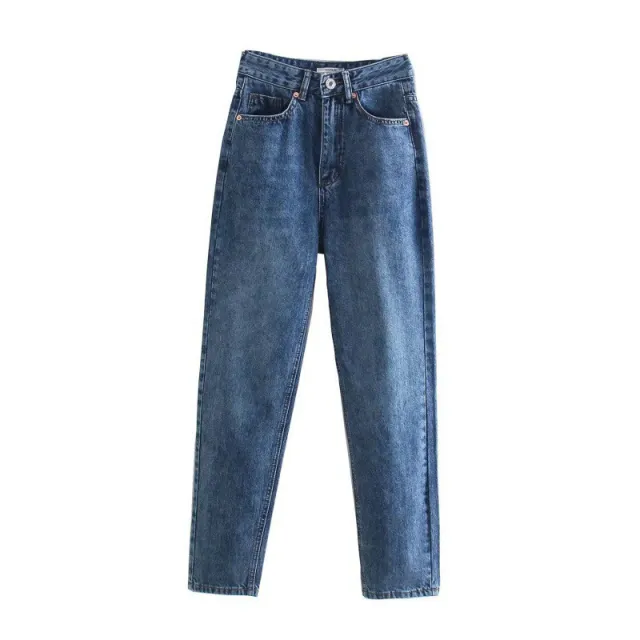 Women's Solid Color High Waist Loose Casual Denim Trousers Blue - Shop at LoveMi