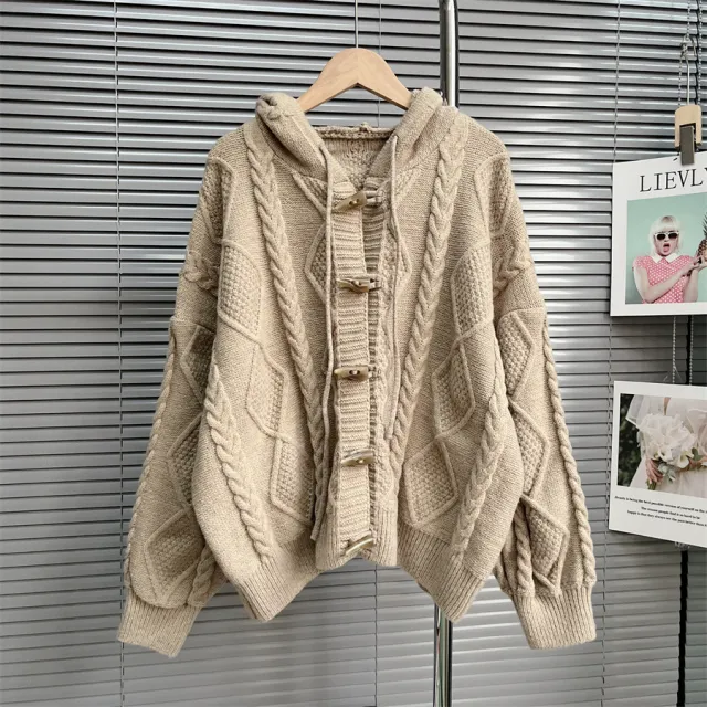 Gentle Soft Glutinous Sweater Coat College Style Horn Button Japanese Lazy Knitted Cardigan Khaki - Shop at LoveMi