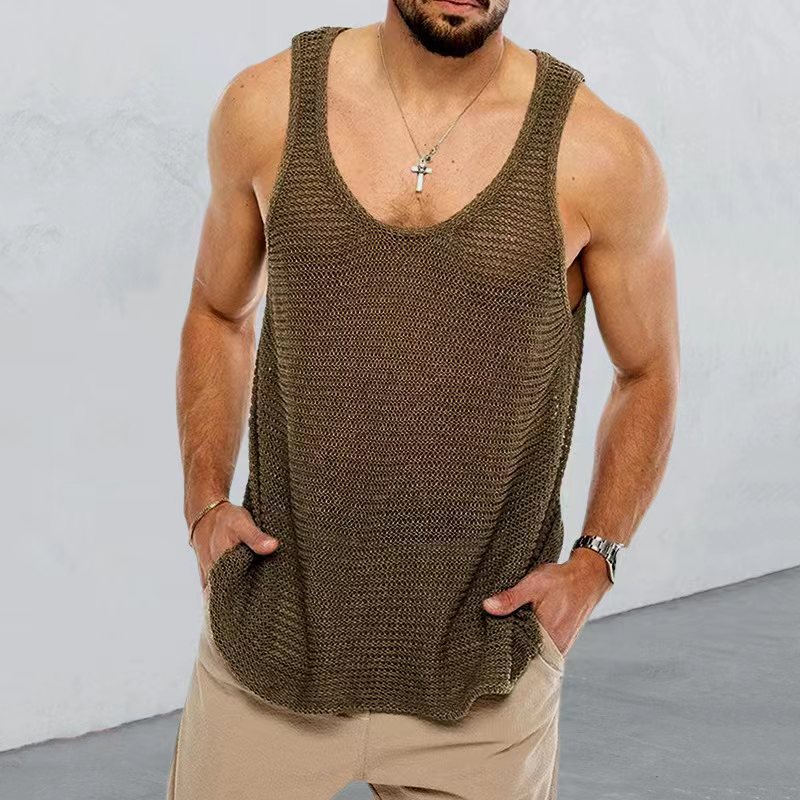 Title 2, New Mens Solid Color Loose Sleeveless Knitted ...