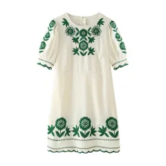 European And American Women's Clothing Graceful And Fashionable Embroidered Short Sleeve Dress - White - View 1