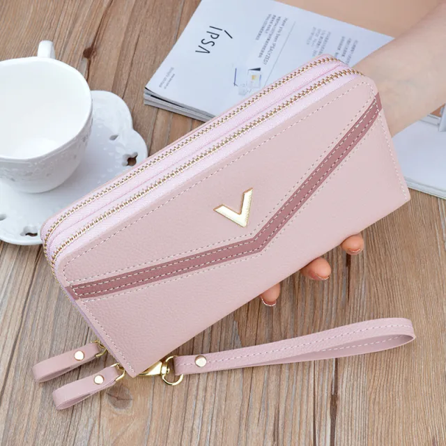 New Wallet Women's Long Double Zip Clutch Pink - Shop at LoveMi