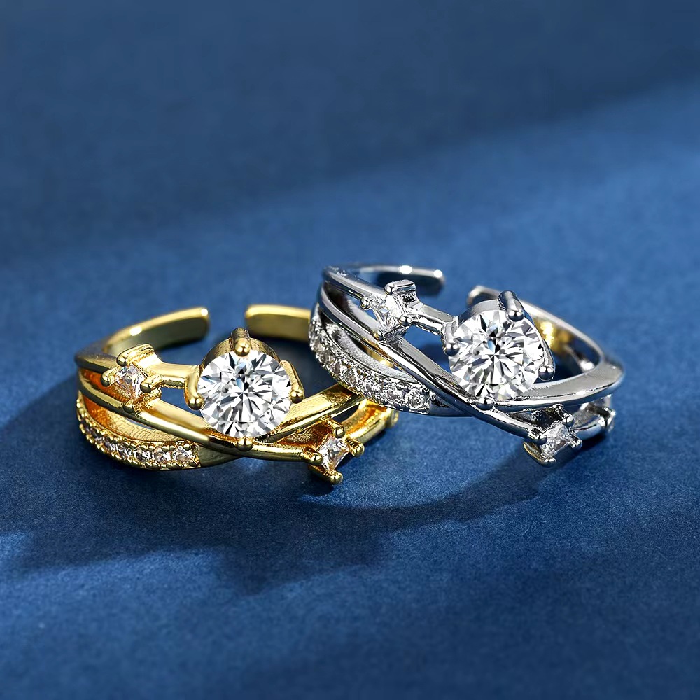 Womens Geometric Cross Ring With Sparkling Diamonds Featuring Celestial Orbital Paths