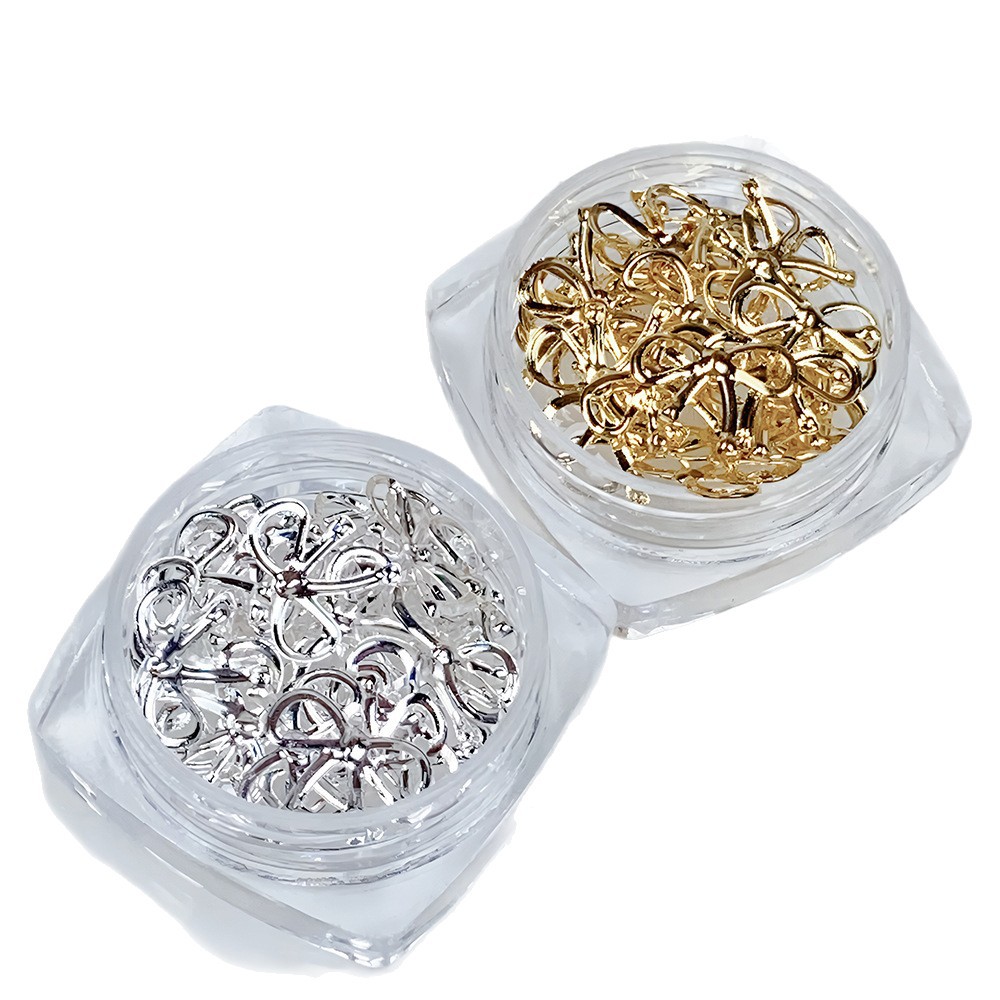 Alloy Bow Nail Ornament Light Luxury Advanced Bow Gold And Silver Nail Accessories 5