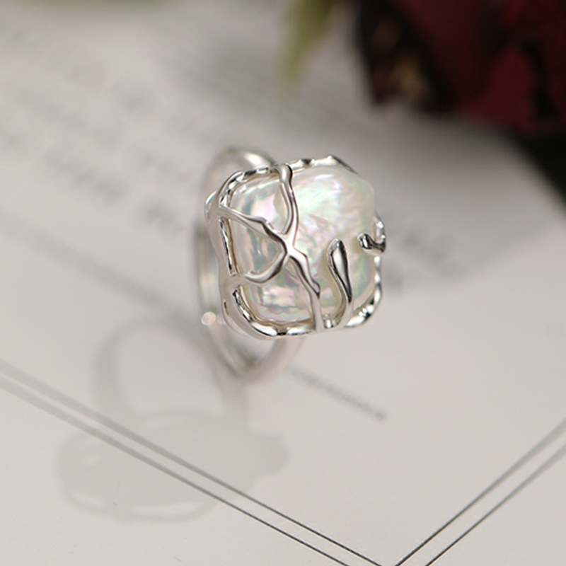 S925 Sterling Silver Baroque Pearl Ring Female Temperament