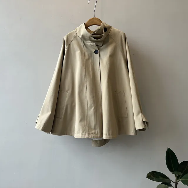 Women's Loose Mid length Cape Trench Coat Khaki - Shop at LoveMi