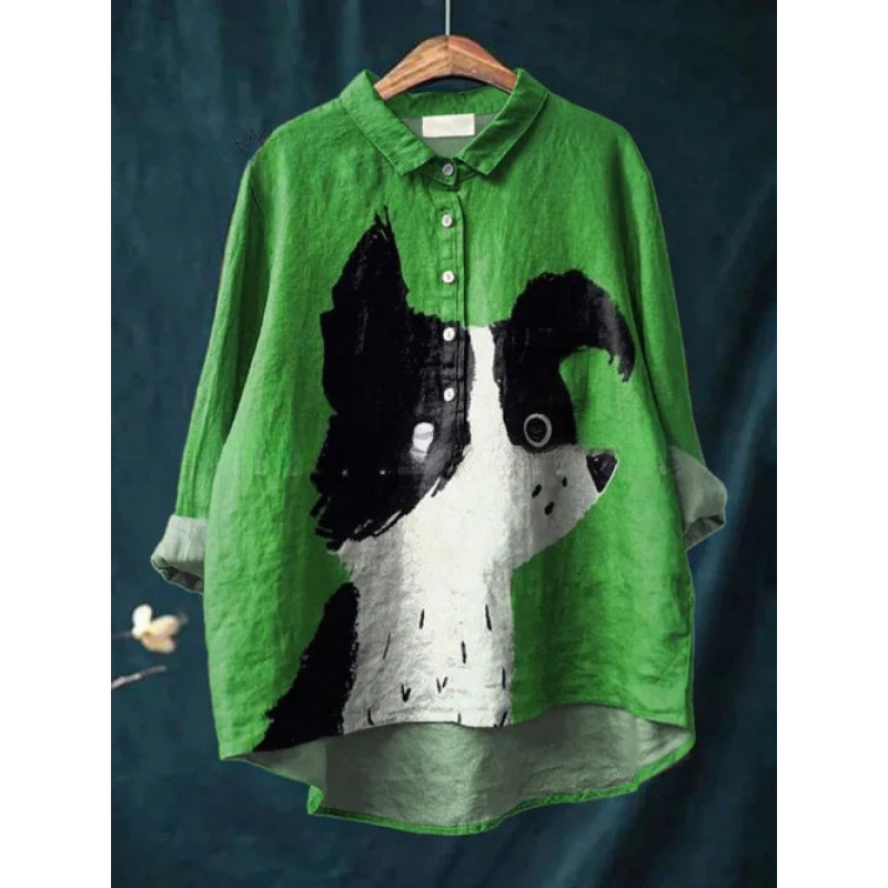 Womens European And American-style Retro Digital-print Animal Shirt