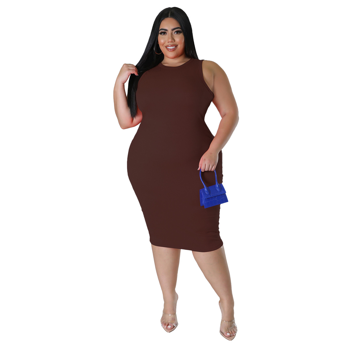 Fashionable And Casual Solid color Sleeveless Dress For Spring And Summer Brown - Shop at LoveMi