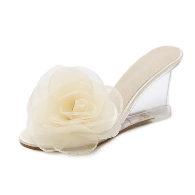 Women's Summer Crystal Transparent Wedge Sandals Apricot - Shop at LoveMi