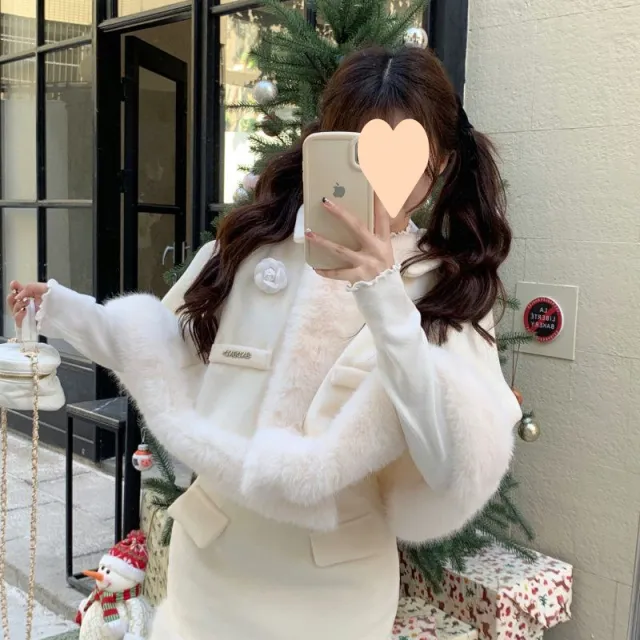 Christmas Wear New Year White Wool Rose Cloak Furry Coat Coat - Shop at LoveMi