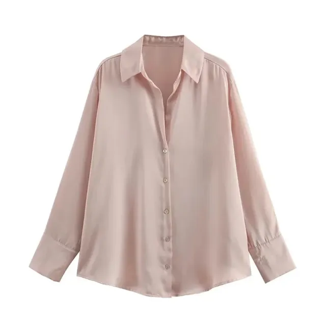 All match Silk Satin Texture Draping Long sleeved Shirt For Women Pink - Shop at LoveMi