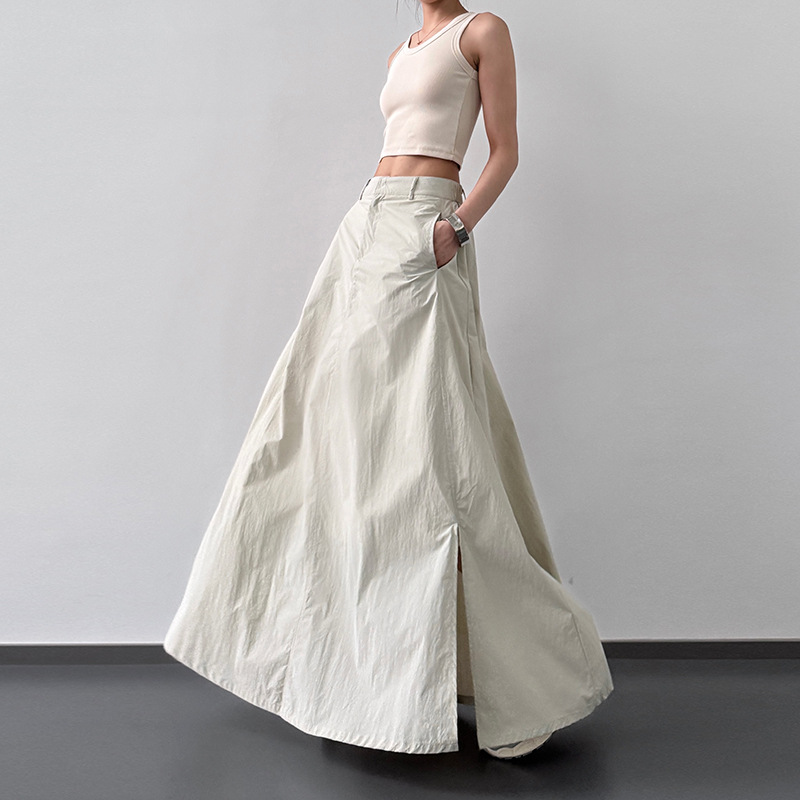 Summer Lightweight Sun-Protection Skirt with Asymmetric Hem