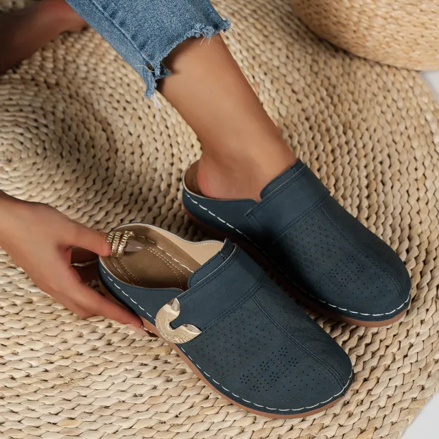 Summer European And American Closed Toe Metal Hollow Women's Shoes Blue - Shop at LoveMi