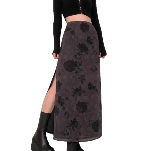 Split Skirt Versatile Casual Fashion Plant Flower Digital Printing Bq363Color - Shop at LoveMi