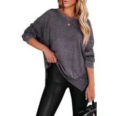 Women's Fashionable Loose All-match Knitted Pullover Top - Grey - View 1