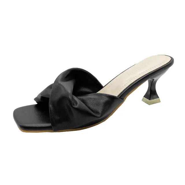 Simple High Heel Shoes Outdoor Semi slippers Black - Shop at LoveMi