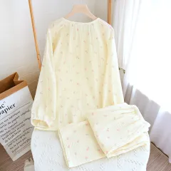 Womens Relaxed Fresh-Style Round-Neck Polka-Dot Loungewear Set - Floral - View 1