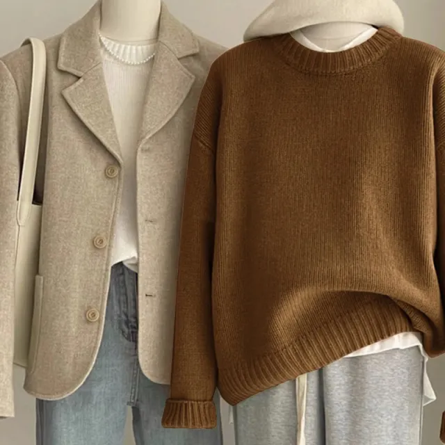 Loose Idle Style Sense Of Relaxation Round Neck Base Inner Sweater Brown - Shop at LoveMi