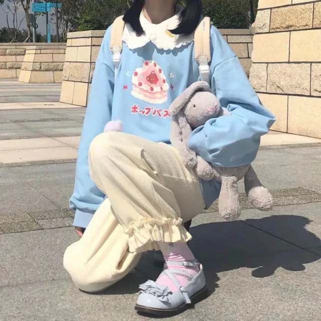 Autumn And Winter Set Female Student Korean Style Loose Cake Flowers Brushed Hoody Casual Bloomers Two Pants Xl - Shop at LoveMi