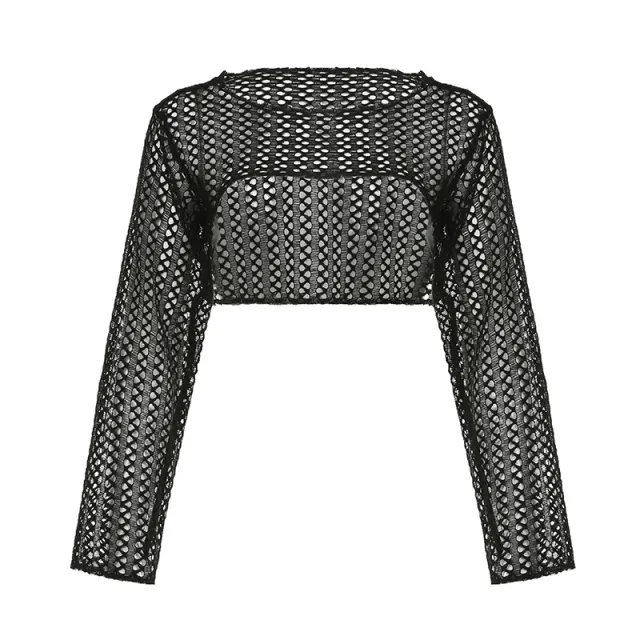 Solid Color Grid See through Smock Top Black - Shop at LoveMi