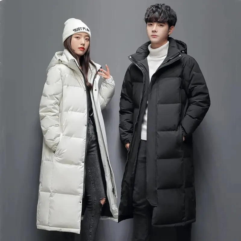 Mens Long Winter White Duck Down Hooded