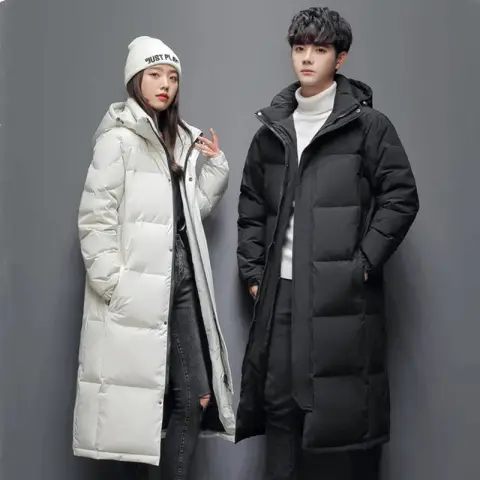 Mens Long Winter White Duck Down Hooded Coat That