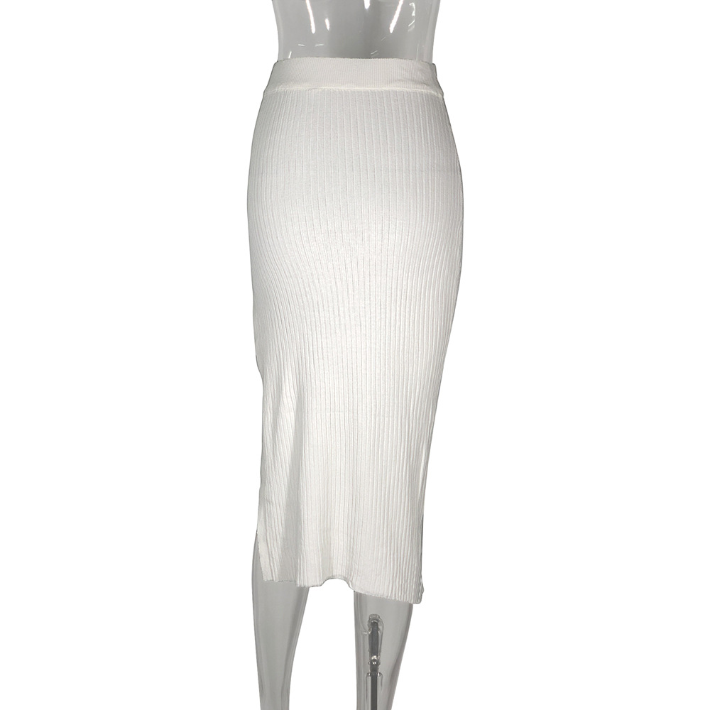 Summer Sexy High Waist Skirt Knitted Slit Skirt Mid-length White Sheath Hot