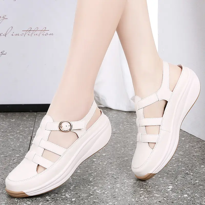 Plus Size Closed Toe Height Increasing White Shoes Thin Sandals Casual Fashion