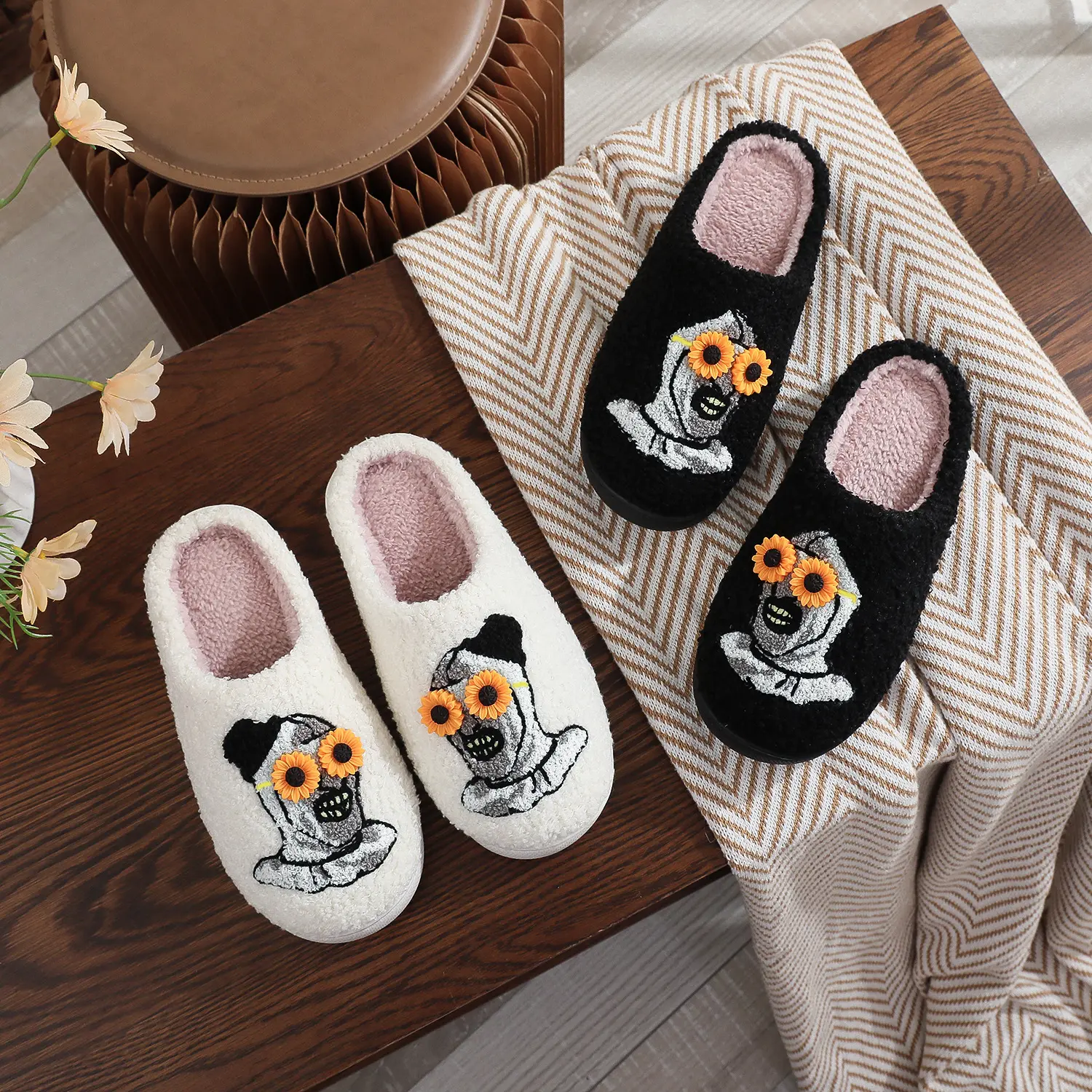 Scary Night Horror Clown Embroidered Cotton Slippers