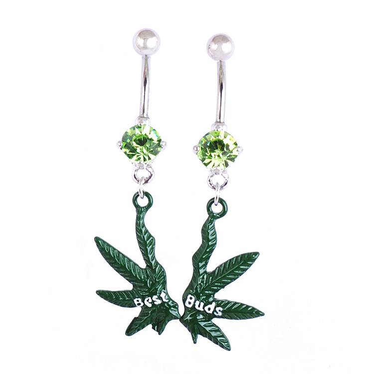 Personalized Green Leaf Piercing Navel Stud