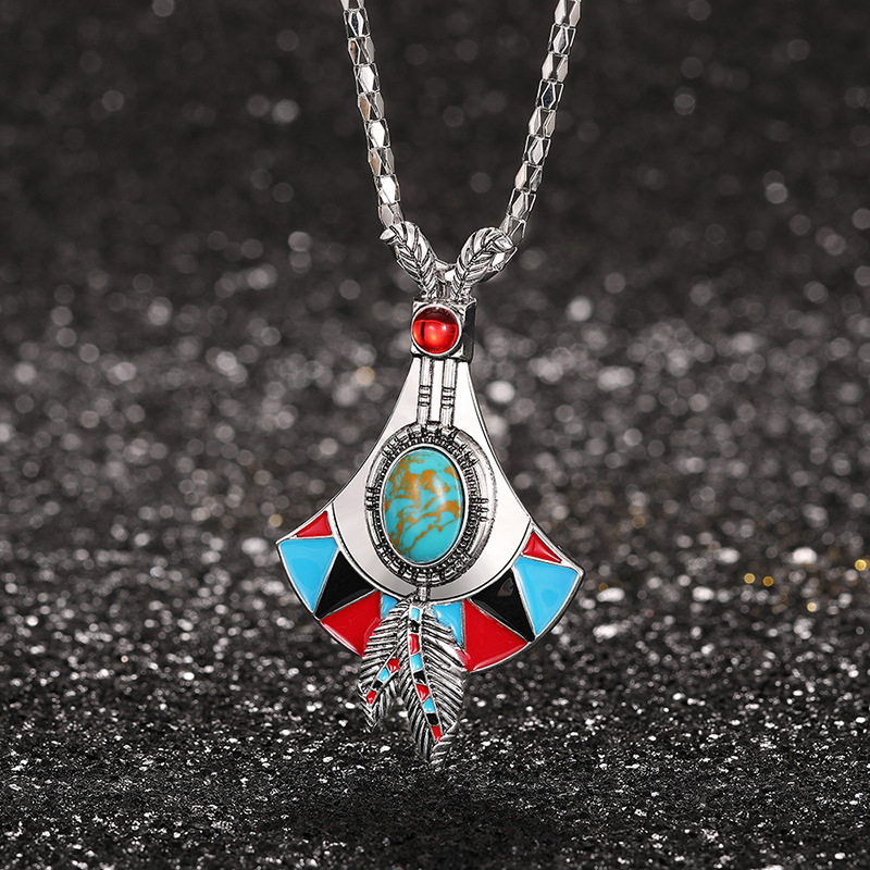 Womens Antique Silver Vintage Bohemian-Style Pendant Necklace