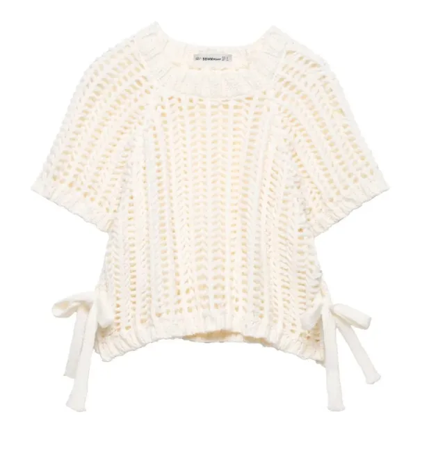 Women's Side Thick Needle Sweater With Trim Creamy White - Shop at LoveMi