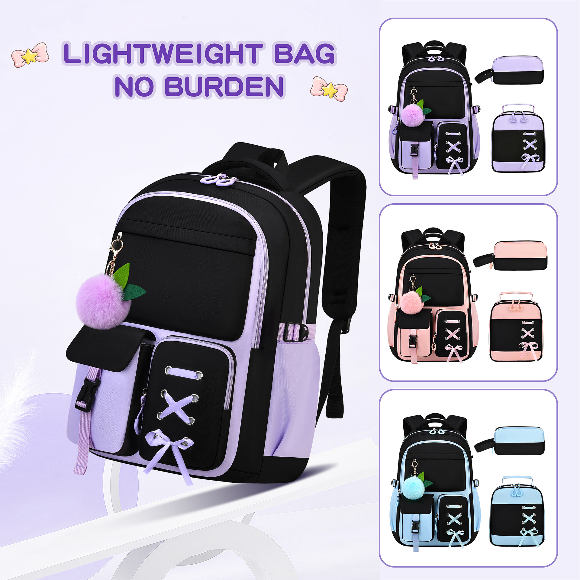Large-capacity Backpack Three-piece School Bag Set 4