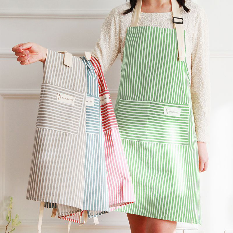 Linen stripe apron, breathable kitchen apron for chores