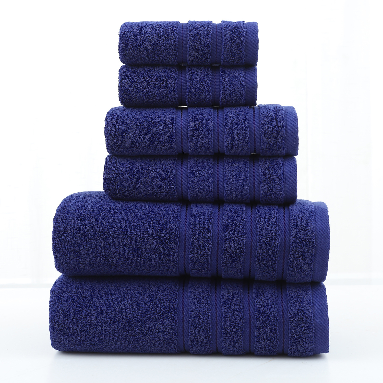 Cotton Towel Plus sized Combed Cotton Six piece Set Twill Navy Blue - Shop at LoveMi