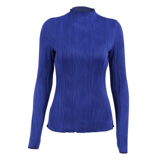 Half high Collar Long Sleeves Slim Bottoming Sweater Blue - Shop at LoveMi