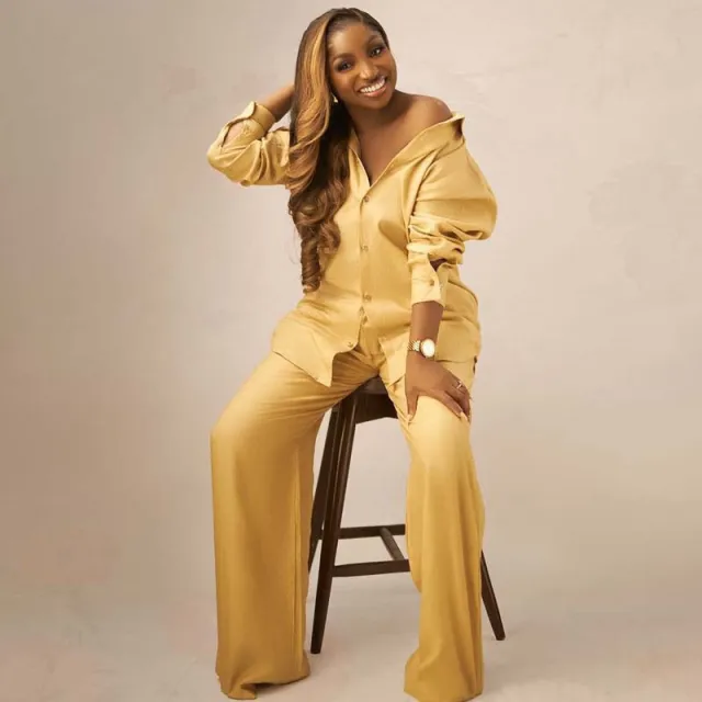 Womens Casual Plus Size Loose Long Sleeve Top And Pants Two Piece Set Yellow - Shop at LoveMi