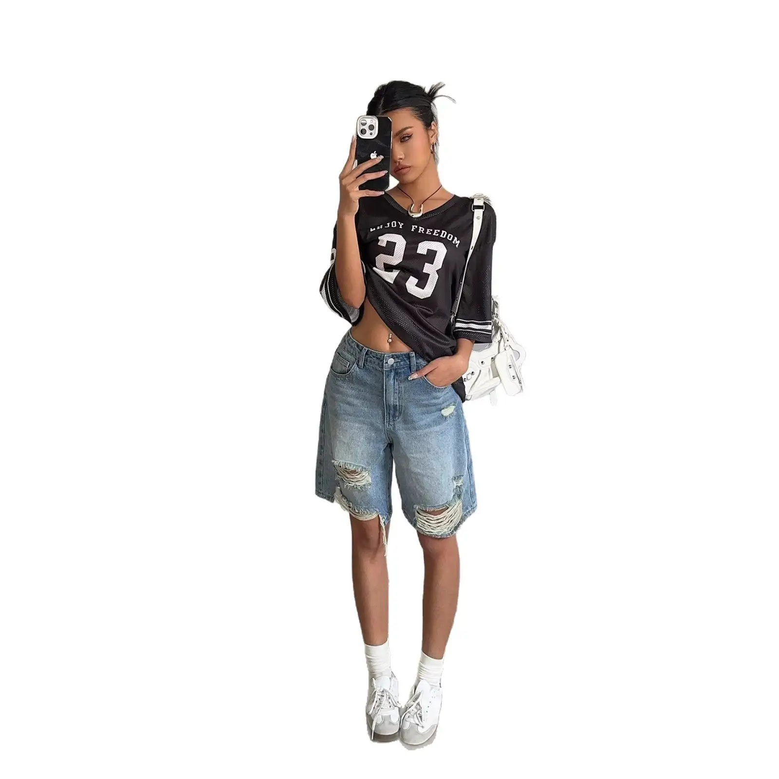 SpringSummer Womens Denim Cropped Ripped Pants