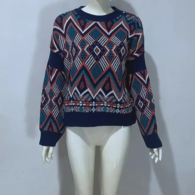 European And American Knitted Sweater Jacquard Knitted Top For Women Blue - Shop at LoveMi