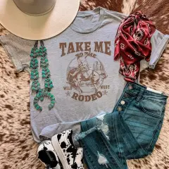 Denim Pattern Women's Retro Country Music T-shirt - Grey - View 1