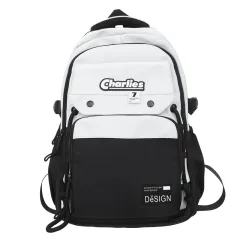 Large Capacity Men's Contrast Color Double Fashion Cool College Student Couple Backpack - Black - View 1