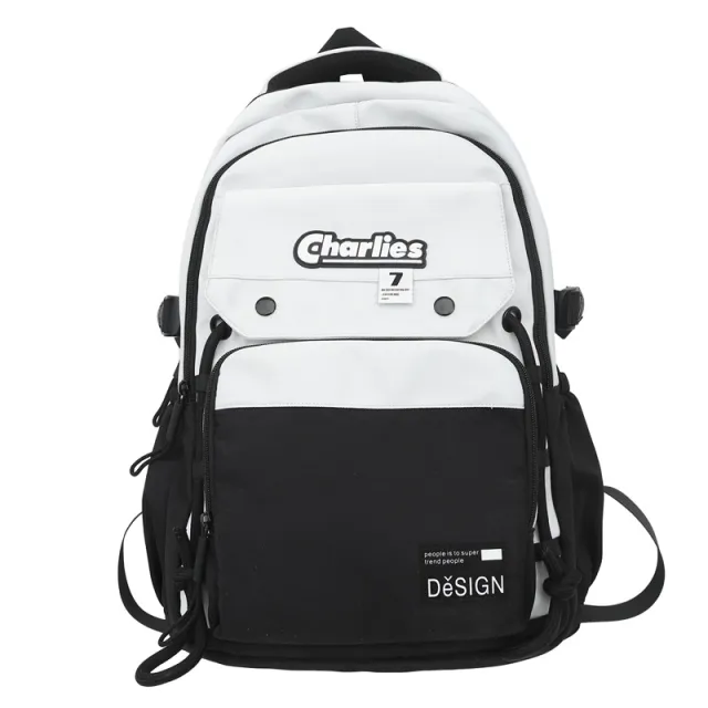 Large Capacity Men's Contrast Color Double Fashion Cool College Student Couple Backpack Black - Shop at LoveMi