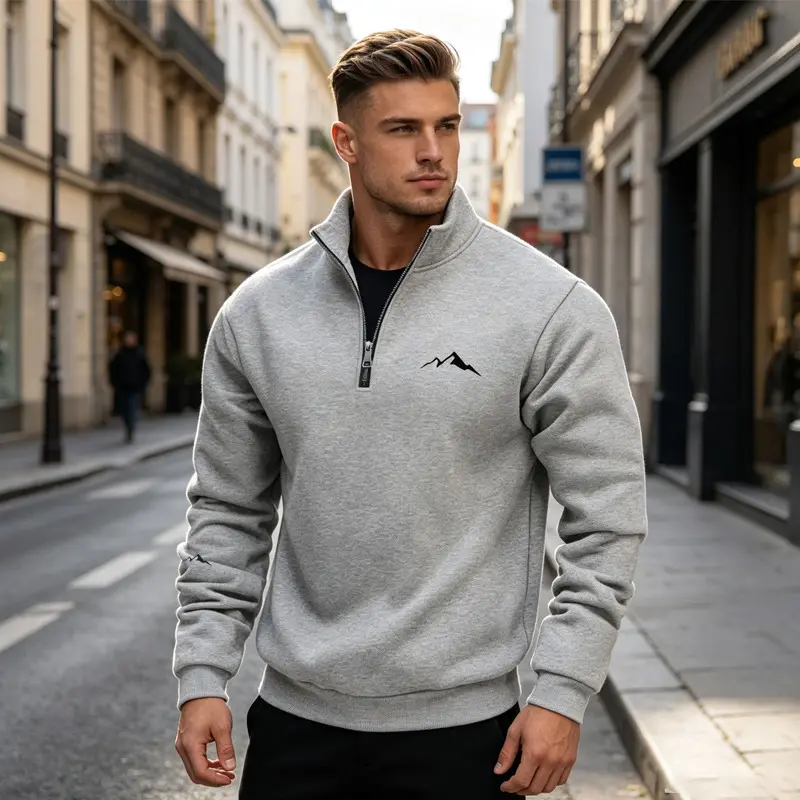 Mid-length Loose-fit Zip-up Casual Hoodie