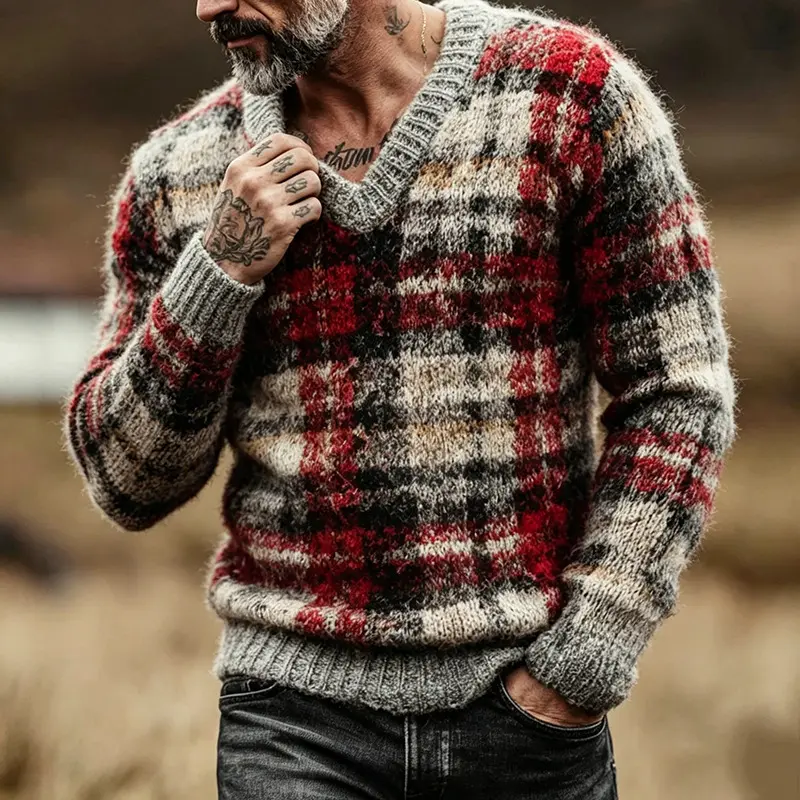 Retro Plaid Sporty-Casual Knitted Sweater