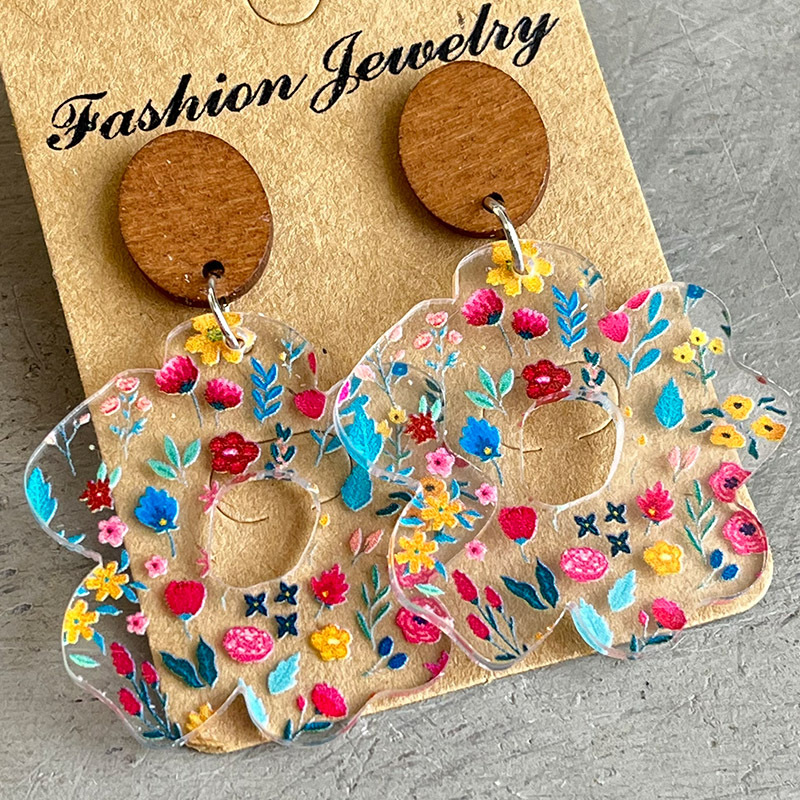 Acrylic Wooden Flower Simple Earrings