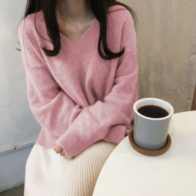Loose And Lazy Style Solid Color Sweater Top Pink - Shop at LoveMi