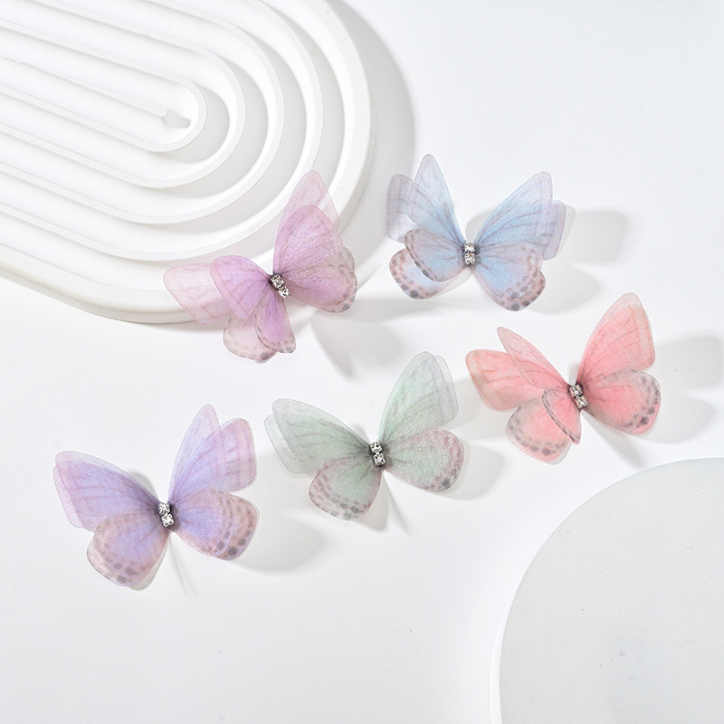 DIY Handmade Double-layer Mesh Laminate Double Diamond Mesh Floral Print Butterfly Jewelry Headdress