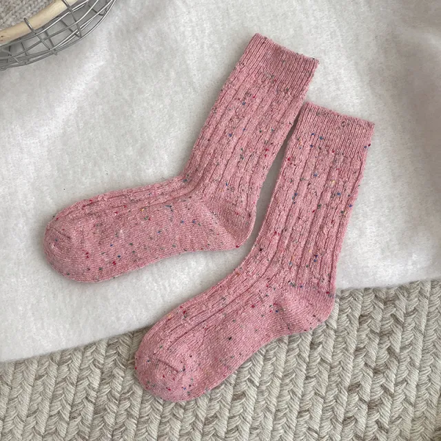 Thickened Dotted Yarn Cable knit Wool Socks Pink - Shop at LoveMi